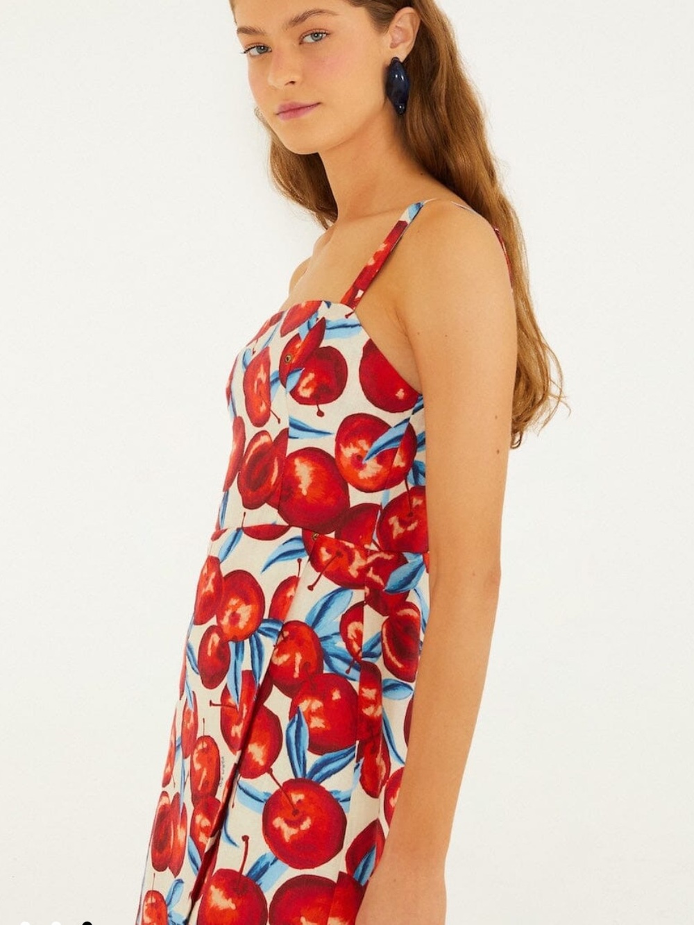 Farm Rio Cherry Blossom Sleeveless Mini Dress 100% linen fruit novelty Women XL - Picture 5 of 16